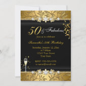 Gold Jewel Leaf 50 Fabulous Birthday Black Kaart (Voorkant)