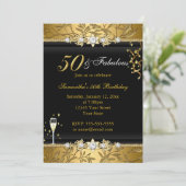 Gold Jewel Leaf 50 Fabulous Birthday Black Kaart (Staand voorkant)