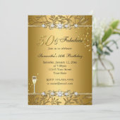 Gold Jewel Leaf 50 & Fabulous Birthday Invitation Kaart (Staand voorkant)
