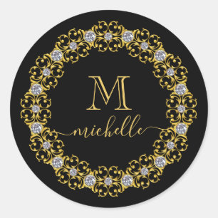 Gold Jewel Lijst Monogram Naam Klassieke ronde Sti Sticker