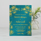 Gold Jewel Tone Floral Wedding Folie Uitnodiging (Staand Voorkant)