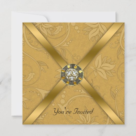 Gold Jeweled Party Invitation Kaart (Voorkant)