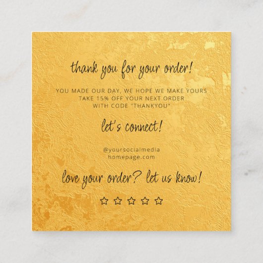 Gold Jewelry Care Instructions Business Bedankt Informatiekaartje (Achterkant)