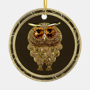 Gold Jewels Steampunk Owl Foto Print Ornament
