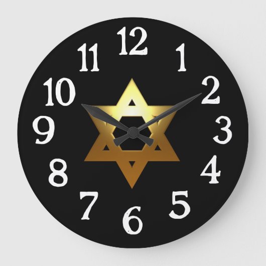 Gold Jewish Star Black achtergrond Grote Klok (Voorkant)