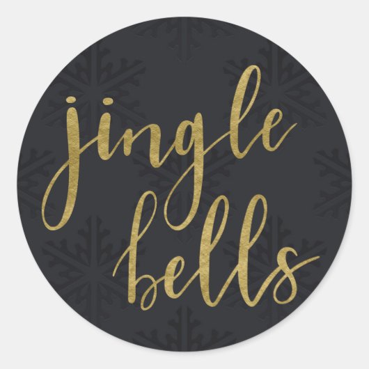 Gold JINGLE BELLS Holiday Winter Black Snowflakes Ronde Sticker (Voorkant)
