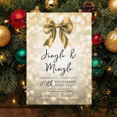Gold Jingle & Mingle Christmas Party Bow & Lights Kaart