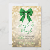 Gold Jingle Mingle Christmas Party Green Bow Kaart (Voorkant)