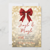 Gold Jingle Mingle Christmas Party Red Bow Lights Kaart (Voorkant)