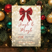 Gold Jingle Mingle Christmas Party Red Bow Lights Kaart