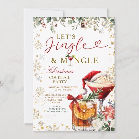Gold Jingle & Mingle Christmas Santa Cocktail  Kaart (Voorkant)