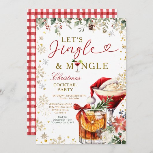Gold Jingle & Mingle Christmas Santa Cocktail  Kaart (Voorkant / Achterkant)