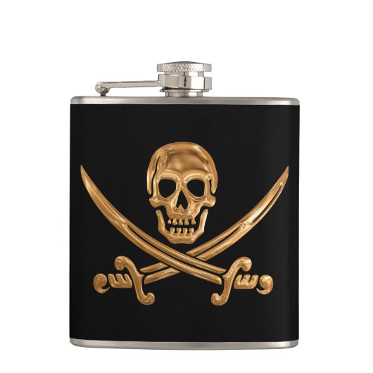 Gold Jolly Roger Heupfles (Voorkant)