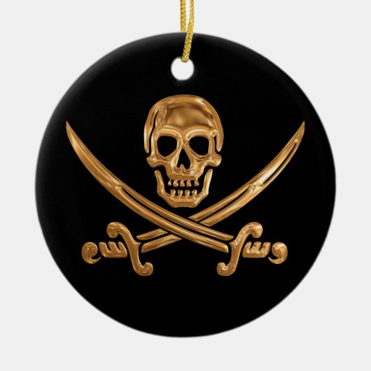 Gold Jolly Roger Keramisch Ornament (Voorkant)