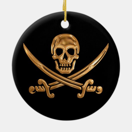 Gold Jolly Roger Keramisch Ornament (Achterkant)