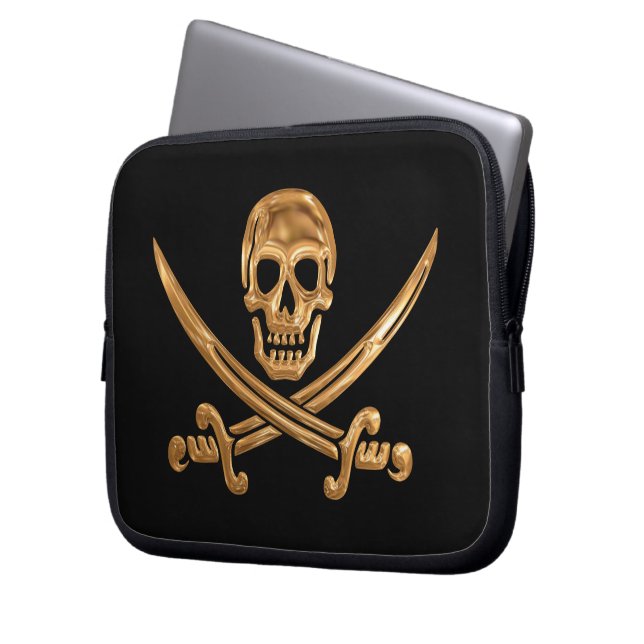 Gold Jolly Roger Laptop Sleeve (Voorkant Links)