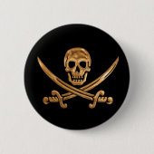 Gold Jolly Roger Ronde Button 5,7 Cm (Voorkant)