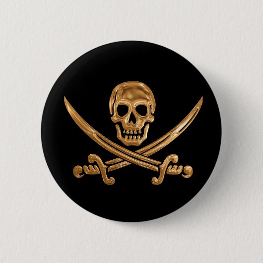 Gold Jolly Roger Ronde Button 5,7 Cm (Voorkant)