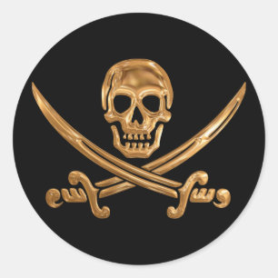 Gold Jolly Roger Ronde Sticker
