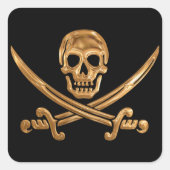 Gold Jolly Roger Vierkante Sticker (Voorkant)