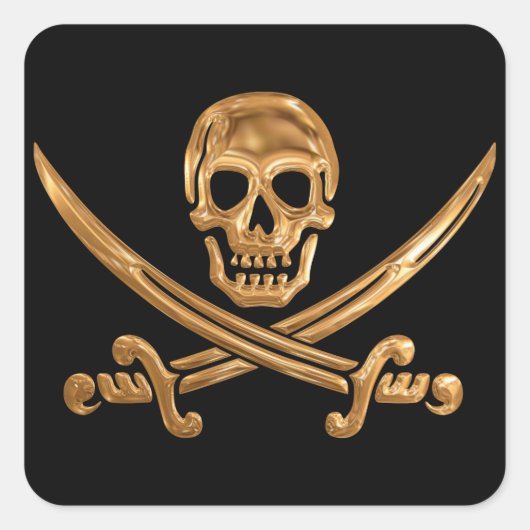 Gold Jolly Roger Vierkante Sticker (Voorkant)