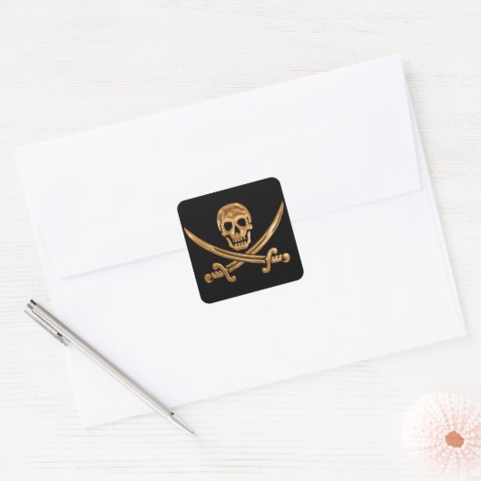 Gold Jolly Roger Vierkante Sticker (Envelop)