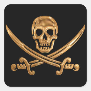 Gold Jolly Roger Vierkante Sticker