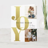 Gold JOY 2 Photo Holiday Card Custom Family Kaart (Voorkant)