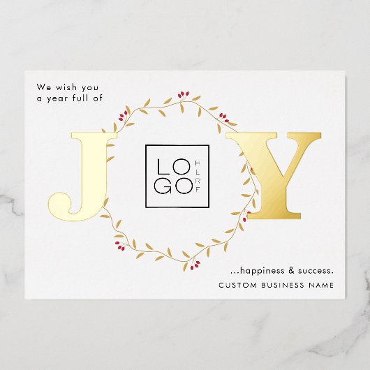 Gold JOY Custom Logo Christmas Folie Kaart (Voorkant)