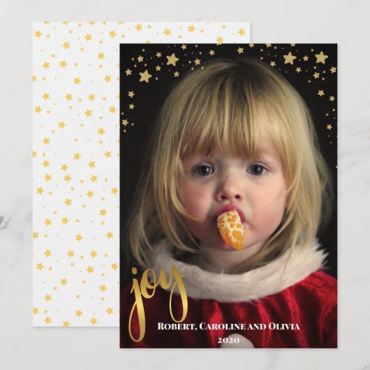 Gold JOY en Stars | Foto Holiday Kaart (Voorkant / Achterkant)
