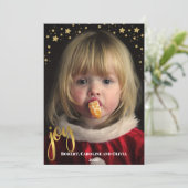 Gold JOY en Stars | Foto Holiday Kaart (Staand voorkant)