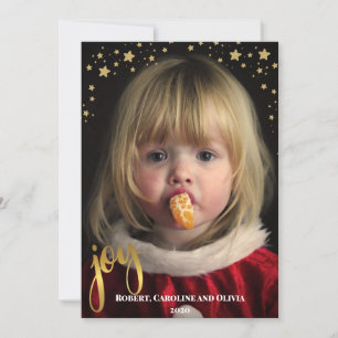 Gold JOY en Stars   Foto Holiday Kaart