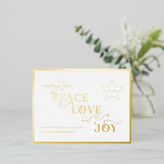 Gold Joy Folie Post Kaart Kerstvakantie Groet (Staand Voorkant)
