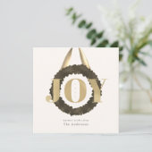 Gold JOY Green Wreath Square Kerstvakantie Feestdagenkaart (Staand voorkant)