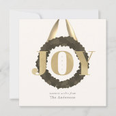 Gold JOY Green Wreath Square Kerstvakantie Feestdagenkaart (Voorkant)