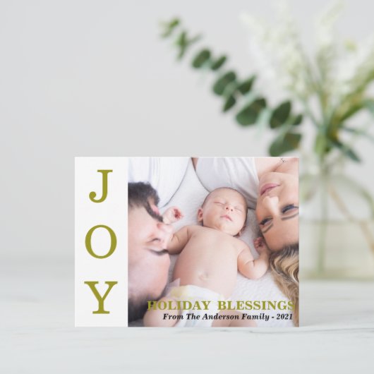 Gold JOY Holiday Blessings Photo Holiday Card Feestdagenkaart (Staand voorkant)