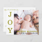 Gold JOY Holiday Blessings Photo Holiday Card Feestdagenkaart (Voorkant / Achterkant)