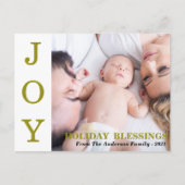 Gold JOY Holiday Blessings Photo Holiday Card Feestdagenkaart (Voorkant)