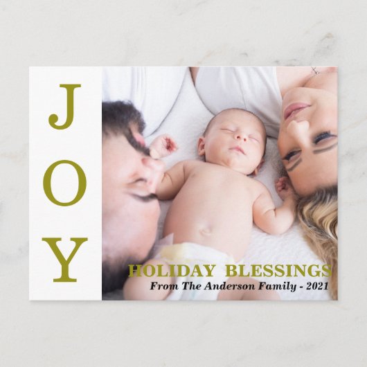 Gold JOY Holiday Blessings Photo Holiday Card Feestdagenkaart (Voorkant)
