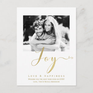 Gold JOY Holiday New Years Moderne Moderne Fotouit Uitnodiging Briefkaart