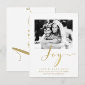 Gold JOY Holiday New Years Moderne Moderne Fotouit Uitnodiging Briefkaart (Voorkant / Achterkant)