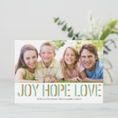 Gold Joy Hope Love | Kerstfotokaart Feestdagenkaart (Staand voorkant)