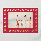 Gold JOY | Kerstfoto RED Magenta-Lijst Folie Feestdagenkaart (Voorkant)