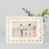Gold JOY Kerstfoto Wit Lijst Folie Feestdagenkaart (Staand Voorkant)