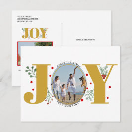 Gold Joy met kerstfeestfoto's met bessen Briefkaart