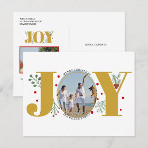 Gold Joy met kerstfeestfoto's met bessen Briefkaart