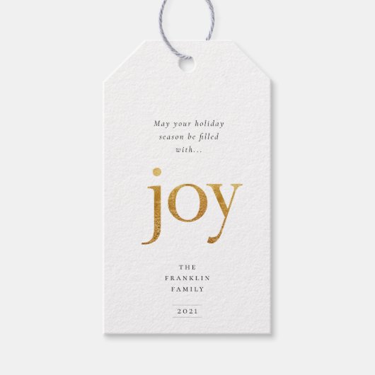 Gold Joy Modern Kerstmis Cadeaulabel (Voorkant)