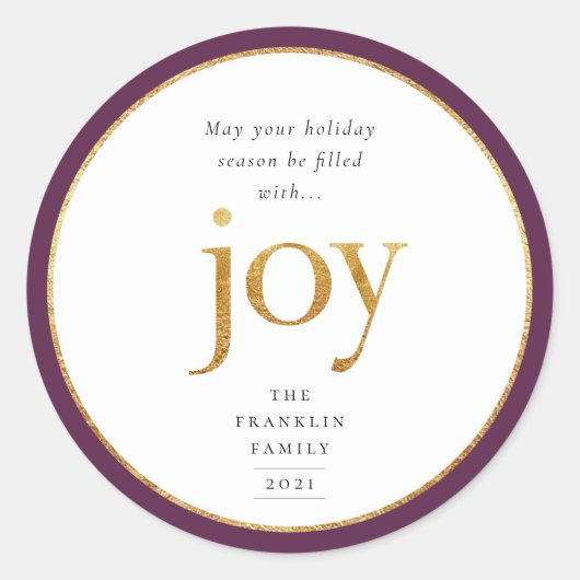 Gold Joy Modern Kerstmis Ronde Sticker (Voorkant)