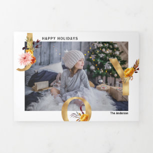 Gold JOY multi-foto Holiday Tri-Fold Holiday-kaart Drieluik Wenskaart