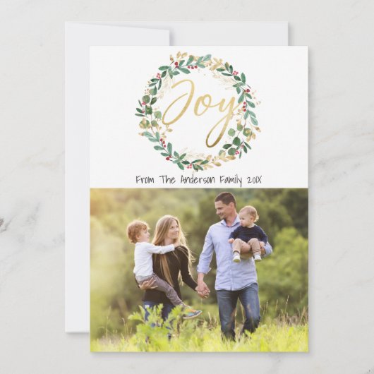 Gold Joy Wreate-kerstfotokaart Feestdagenkaart (Voorkant)